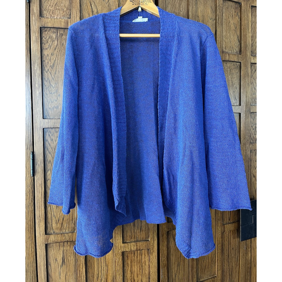 EILEEN FISHER Linen Blend Cardigan Size L Open Front Knit Purple Lightweight - Picture 10 of 10